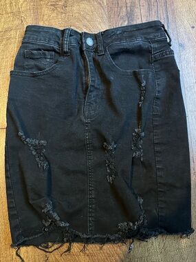 Black Distressed Denim Skirt - Women